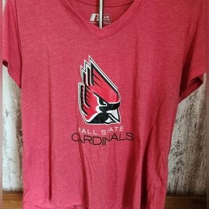 Red Ball State Cardinals Women V-Neck T-Shirt Large 14-16 Runs BIG Soft Material